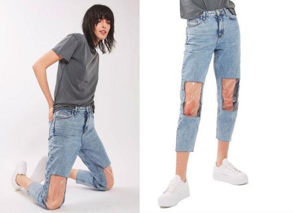 DIY fashion looks inspired by the clear-knee mom jeans from Topshop and  Nordstrom.