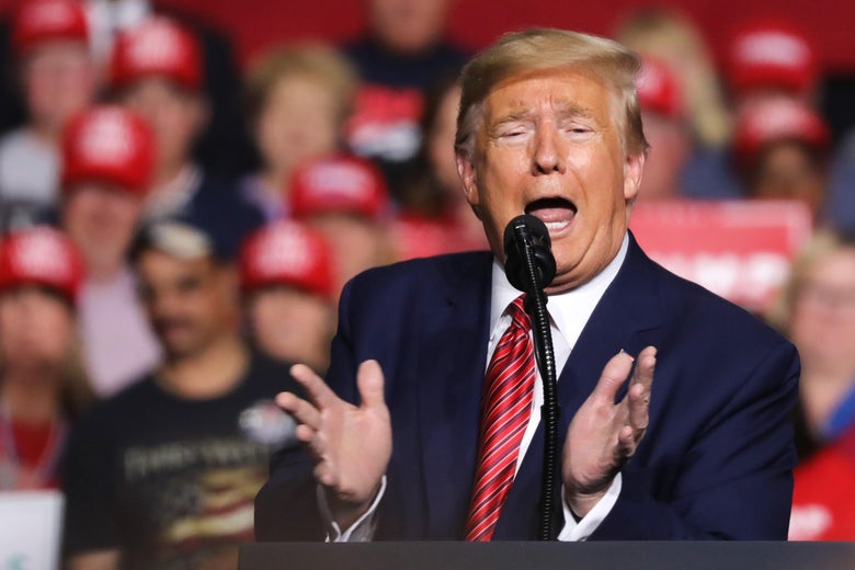 President Donald Trump appears at a rally on Feb. 28, 2020 in North Charleston, South Carolina.