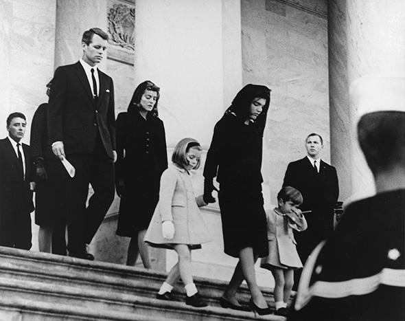 President's Family leaves Capitol after Ceremony. Caroline Kennedy, Jacqueline Bouvier Kennedy, John F. Kennedy, Jr. (2nd row) Attorney General Robert F. Kennedy, Patricia Kennedy Lawford (hidden) Jean Kennedy Smith (3rd Row) Peter Lawford. United States Capitol, East Front, Washington, D.C.