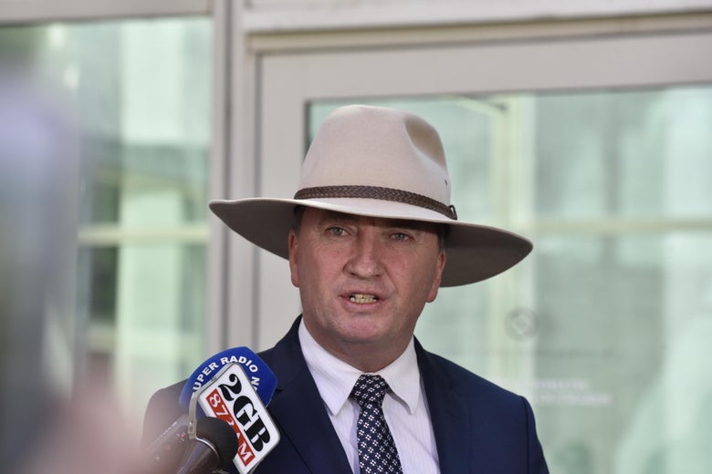 CANBERRA, AUSTRALIA - FEBRUARY 16:  Barnaby Joyce speaks to the press on February 16, 2018 in Canberra, Australia. Mr Joyce announced last week that he had separated from his wife and was expecting a child with his former media adviser Vikki Campion. Since then, speculation has mounted that the National Party leader may have to resign as Deputy Prime Minister.  (Photo by Michael Masters/Getty Images)