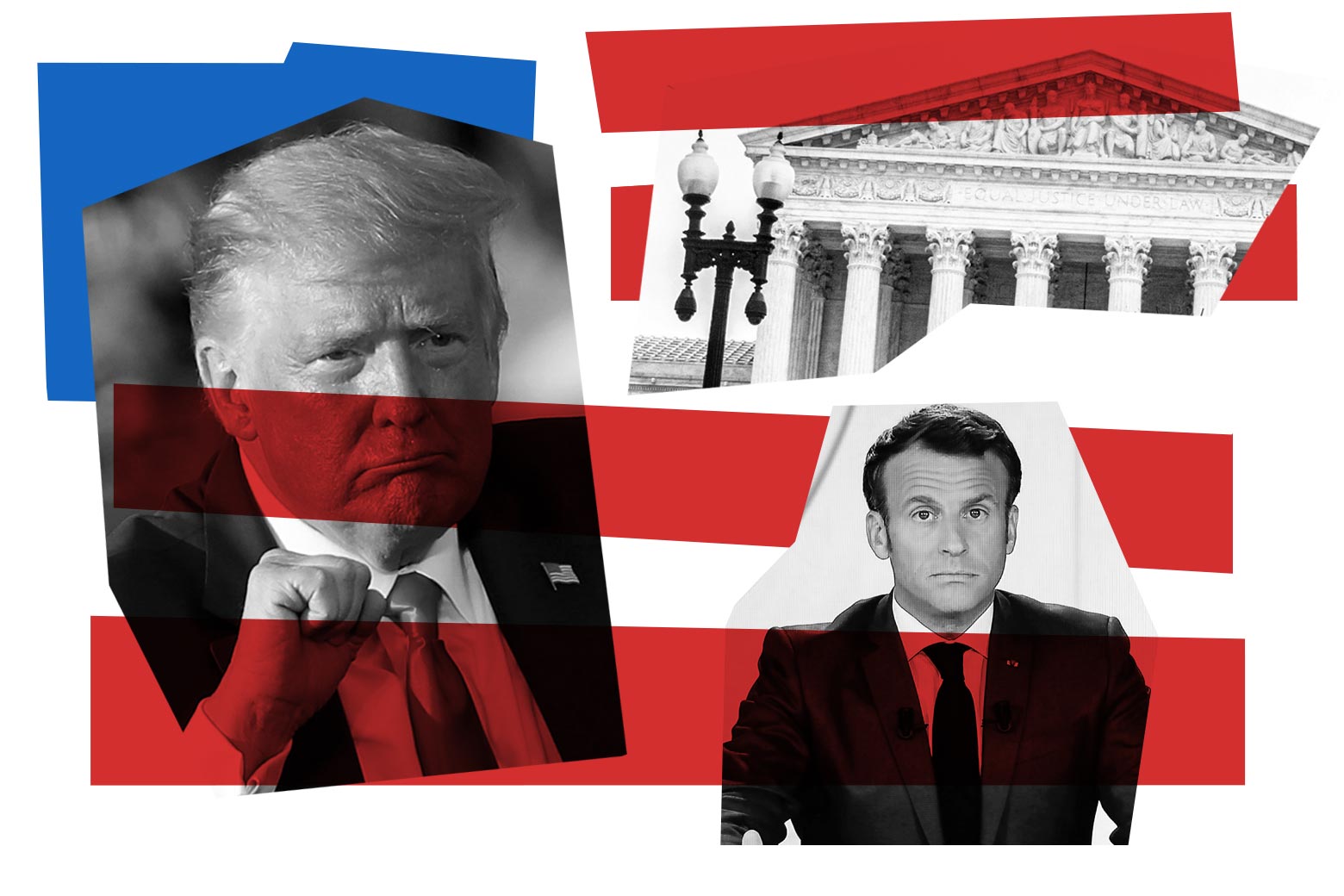 Donald Trump, Supreme Court building, and Emmanuel Macron