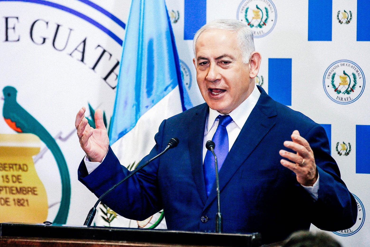 Israeli Prime Minister Benjamin Netanyahu speaks during the inauguration ceremony of the Guatemalan Embassy in Jerusalem on Wednesday.