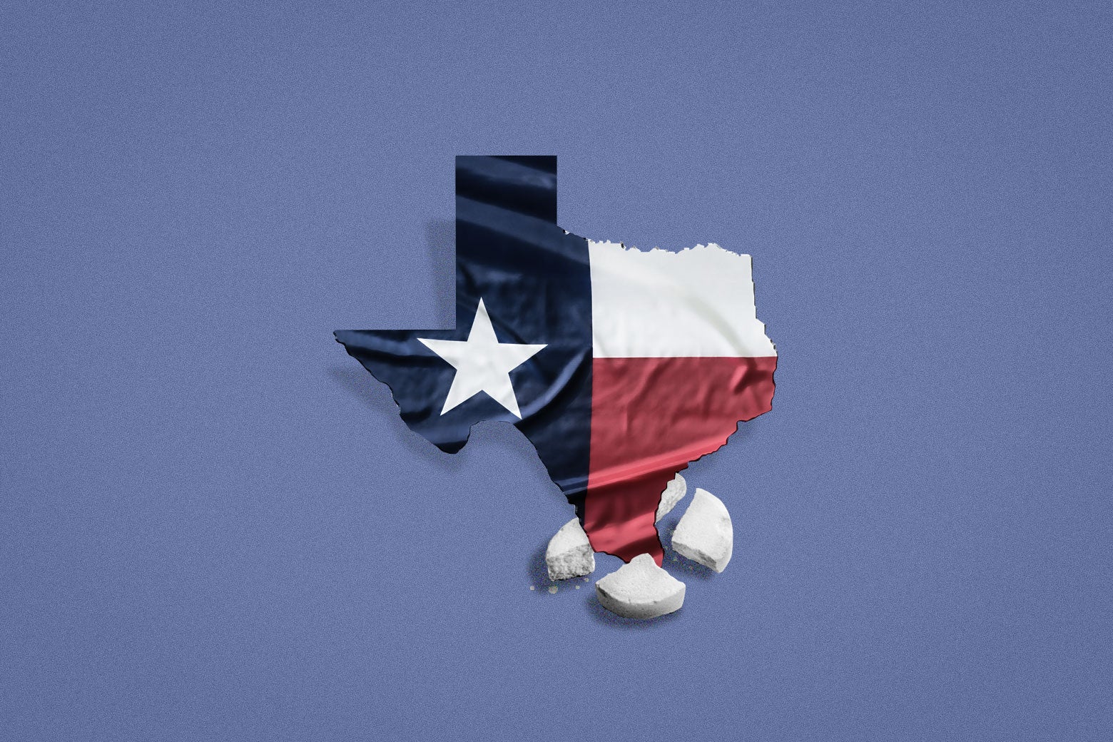 The state of Texas is shown crushing a pill.