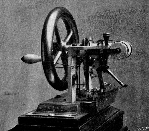 The Elias Howe machine, September 10, 1846. Earliest model filed in Patent Office.