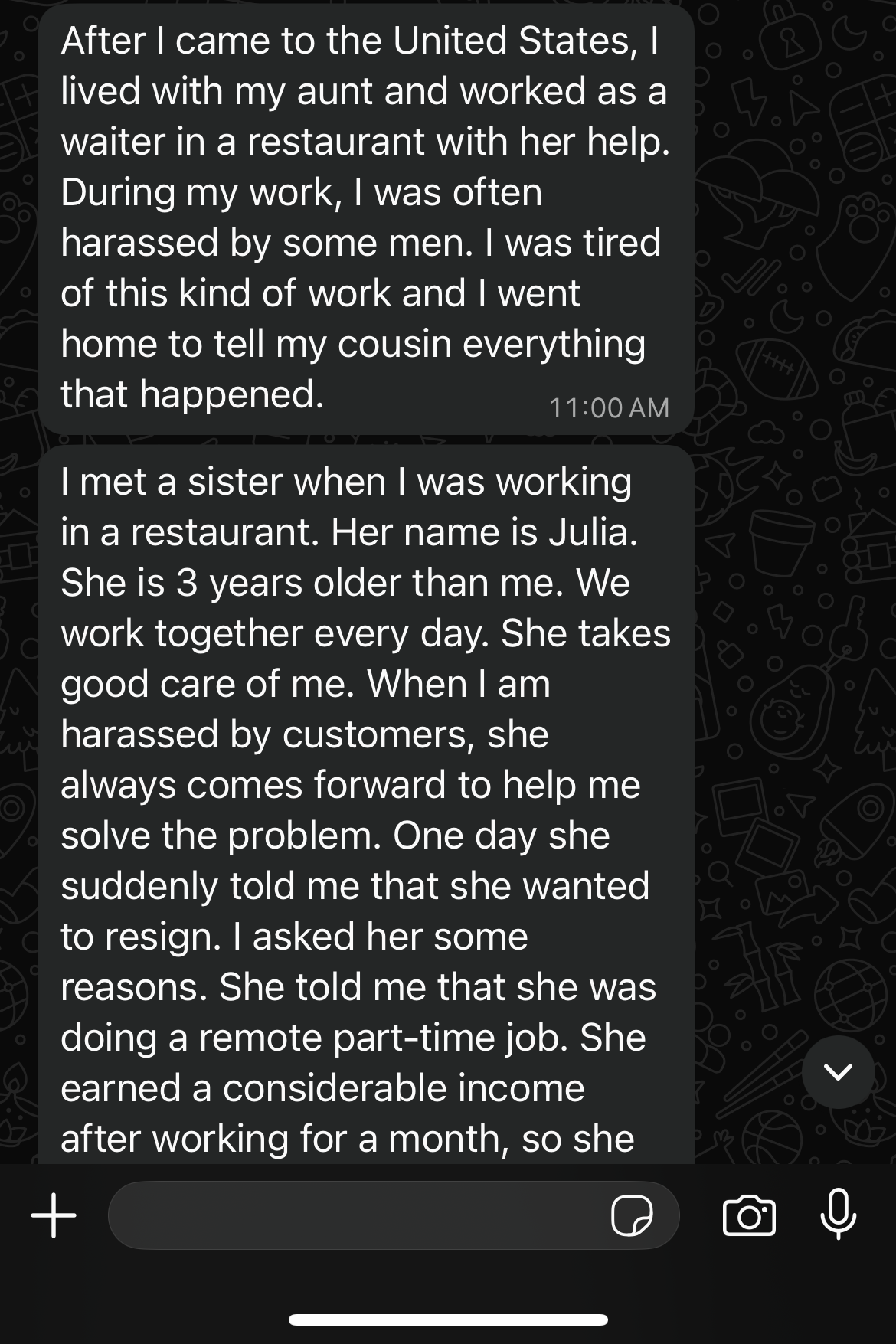 Mensaje de texto de WhatsApp de