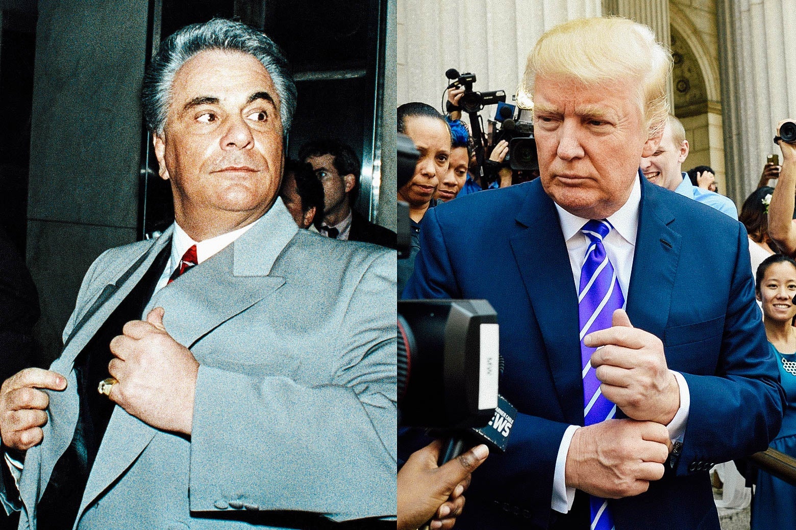 Photos side by side of former Mafia boss John Gotti and President Donald Trump.