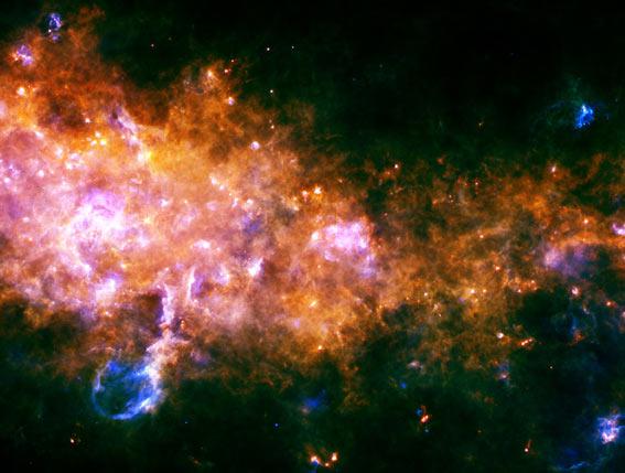 Far-infrared Herschel observatory image of cold dust and gas in the Milky Way.