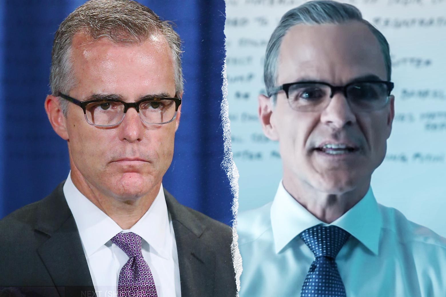 Andrew McCabe, and Michael Kelly as Andrew McCabe in The Comey Rule.