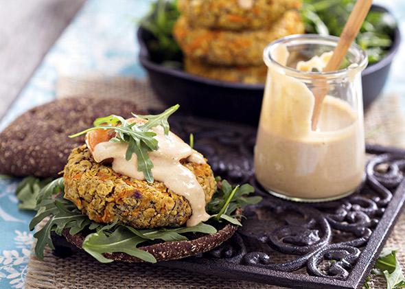 Vegan burgers with sweet potato and chickpeas.