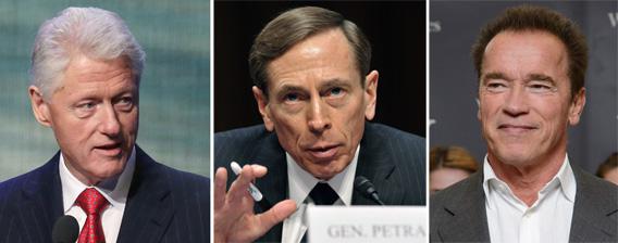 Bill Clinton, Gen. David Petraeus and Arnold Schwarzenegger.