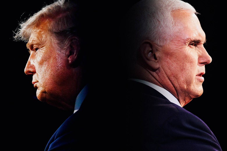 Donald Trump and Mike Pence in a composite image. They face away from each other.
