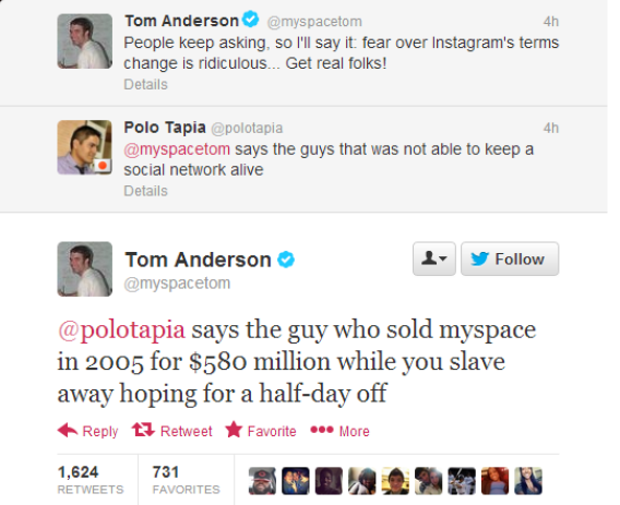 Myspace Tom Twitter exchange