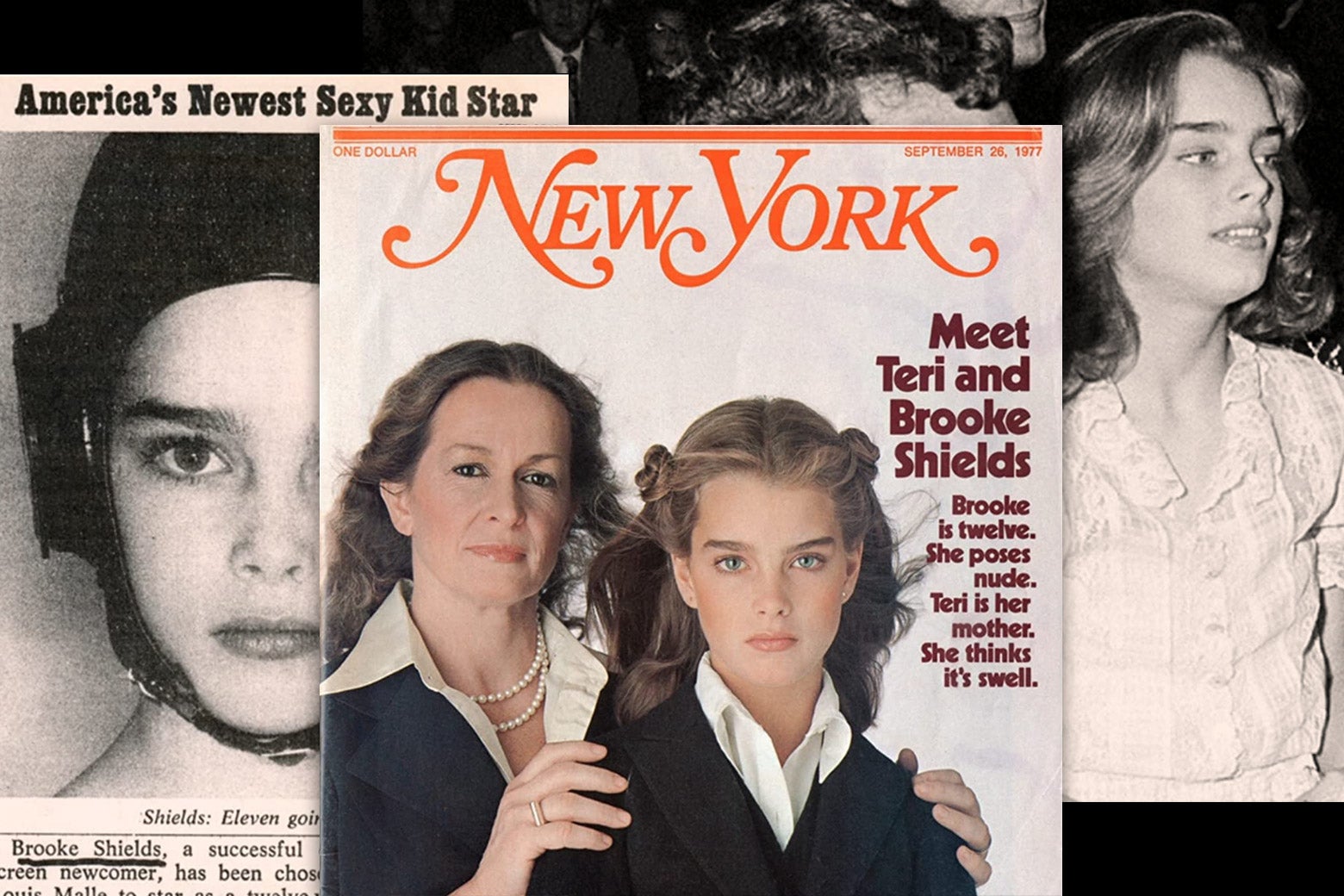 Old magazine covers and articles featuring Brooke Shields as a child star. 