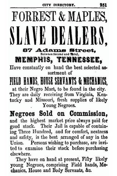 An old newspaper clipping referring to Forrest and Maples as slave dealers