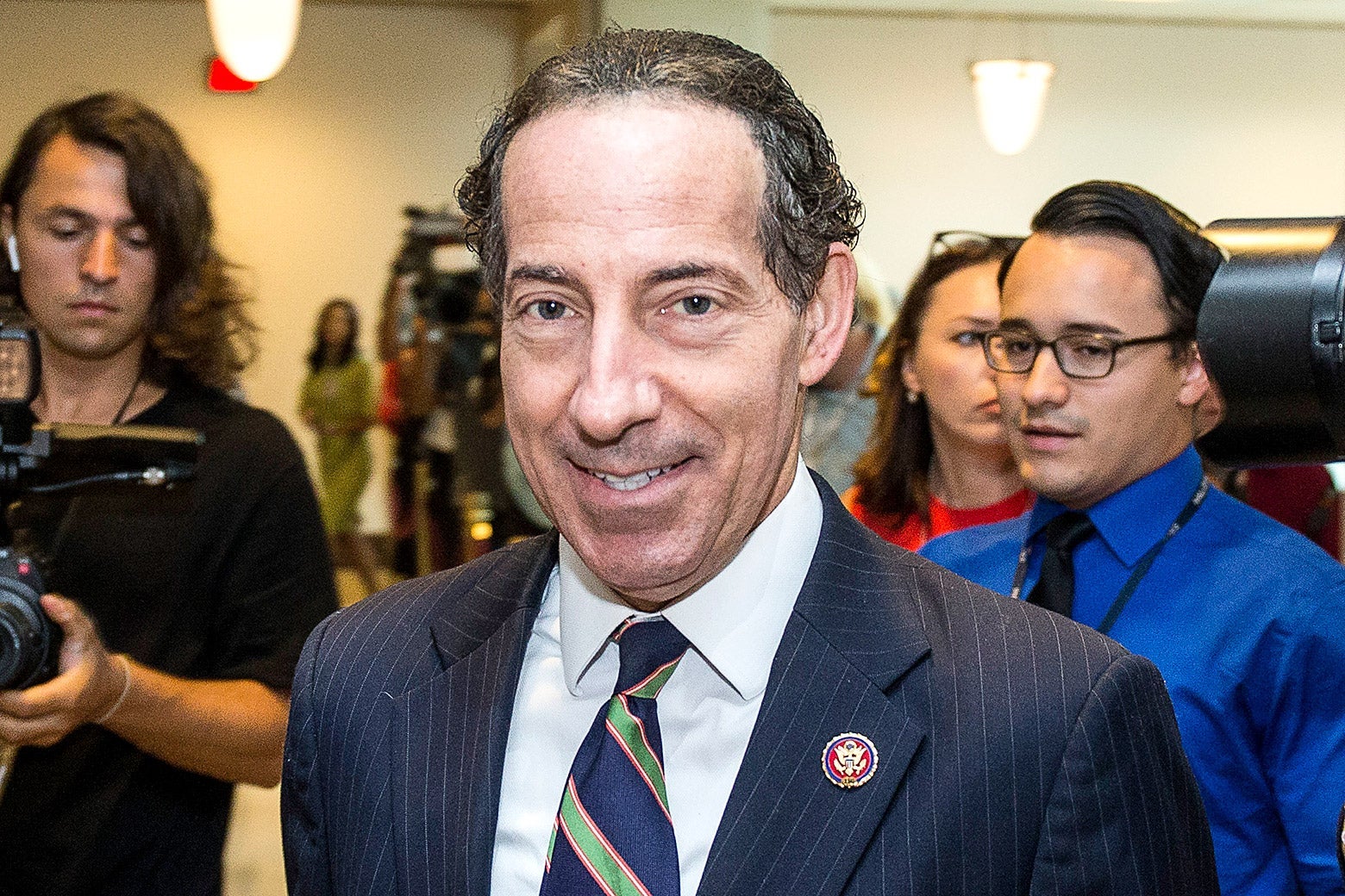 Rep. Jamie Raskin smiles while leaving Capitol Hill on Oct. 3 in Washington.