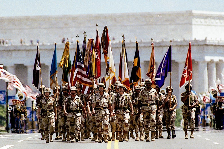 A flag-waving crowd of 200,000 people cheered veterans of Operation Desert Storm as the nation’s capital staged its biggest victory celebration since the end of World War II on June 8, 1991.