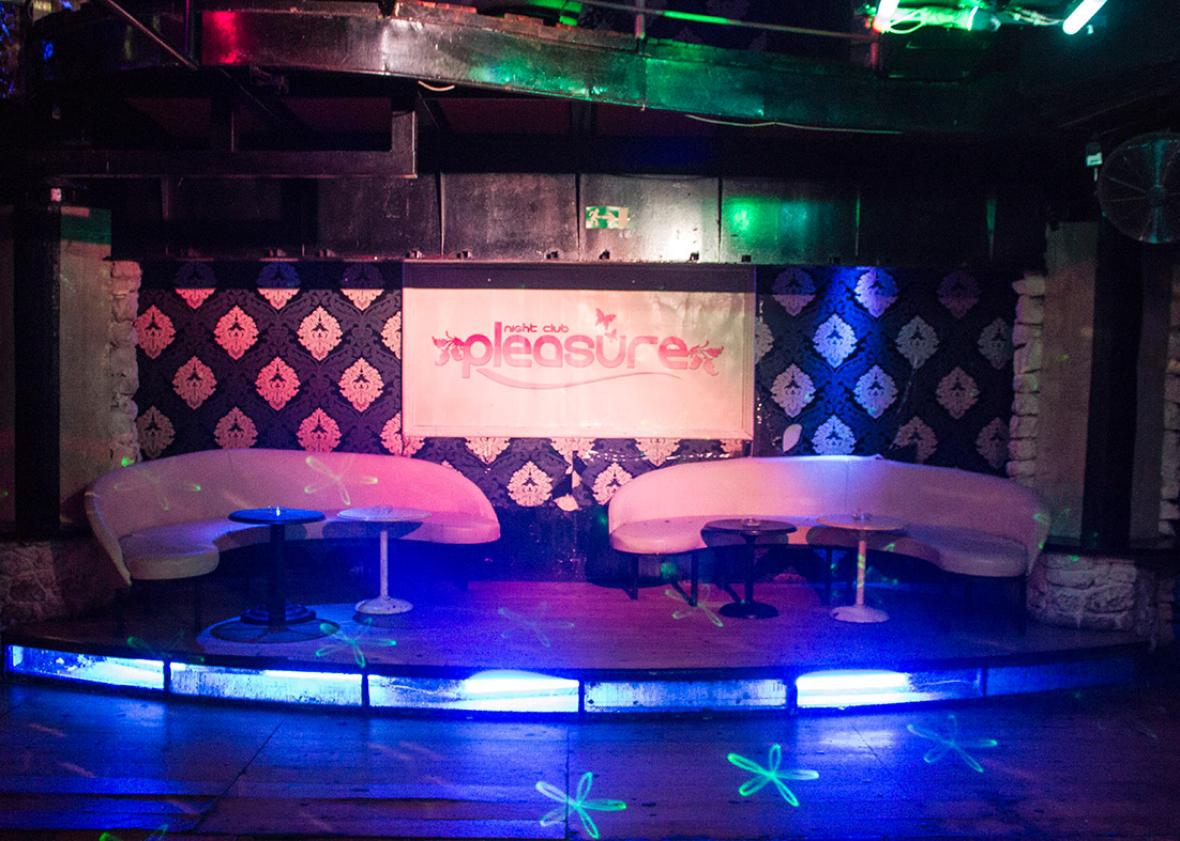 Pleasure’s interior seems purposely designed to resemble any other mass-market Belgrade nightclub