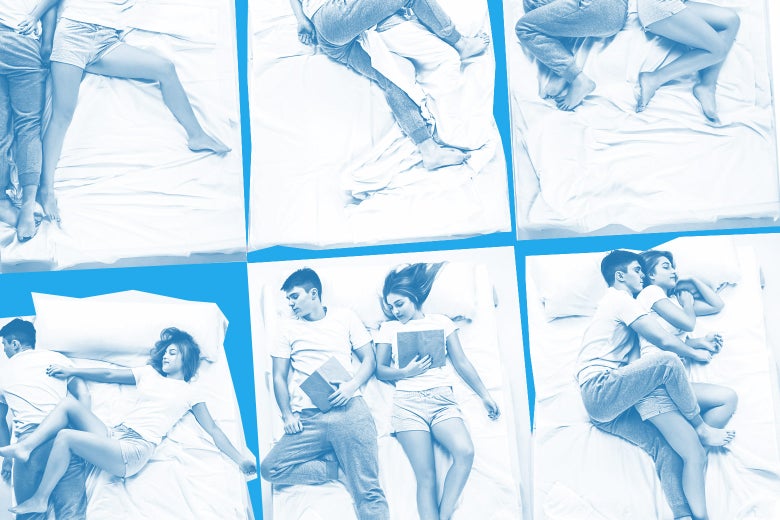 Six variations on a couple sleeping in bed.