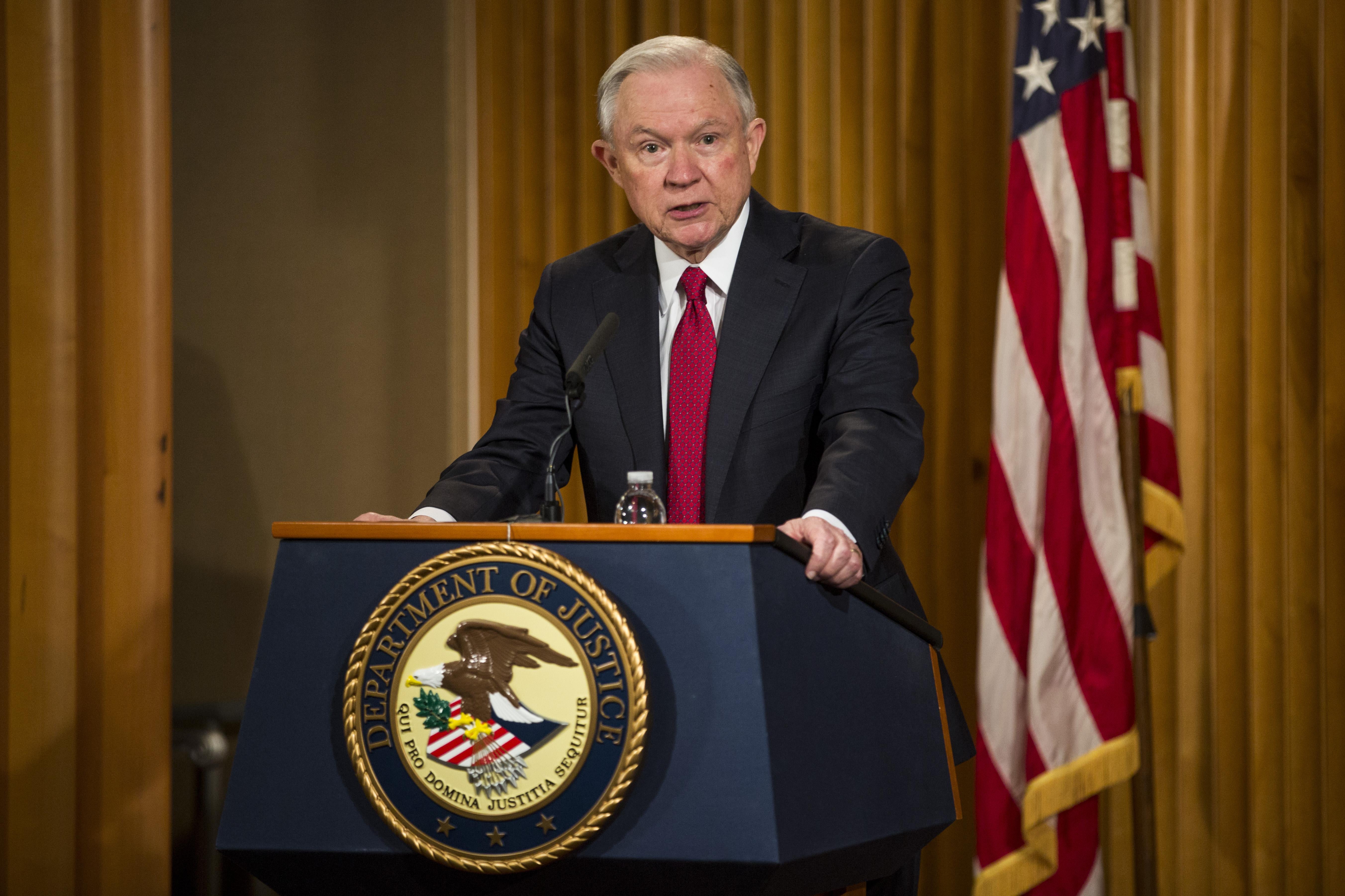 Attorney General Jeff Sessions delivers remarks on Feb. 28, 2017, in Washington.