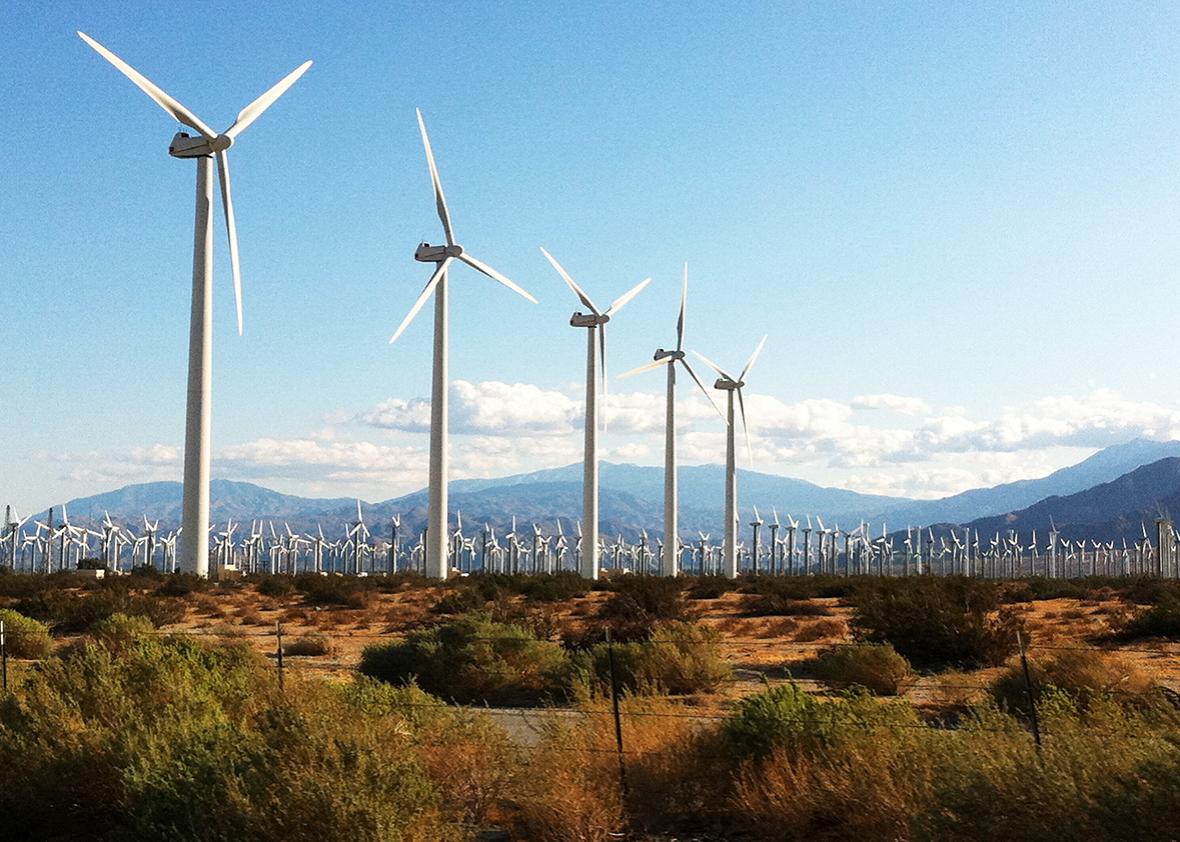 Electrical power Generating Wind Turbines and the San Jacinto Mountains.