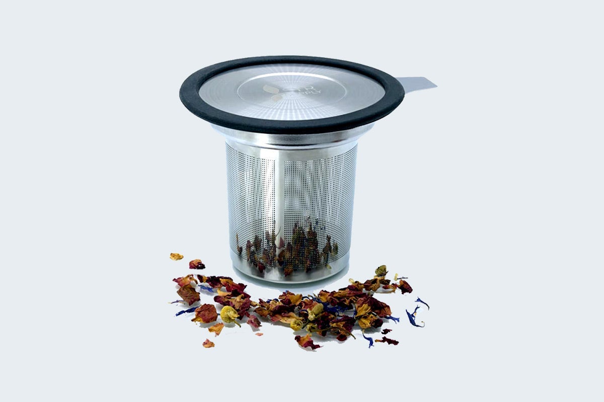 A metal tea infuser.