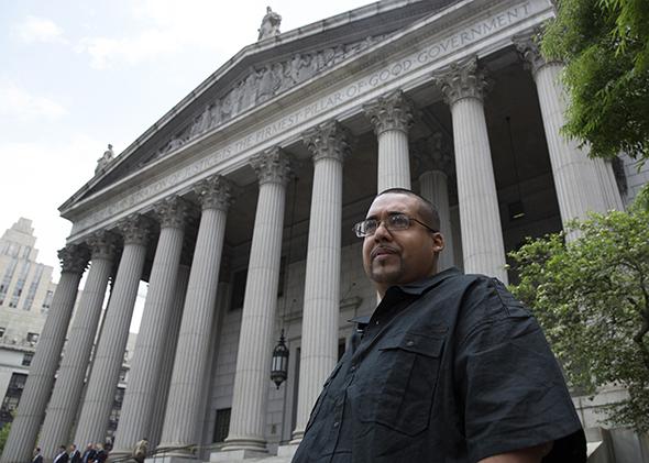 Hector Xavier Monsegur, aka Sabu, exits the U.S. District Court for the Southern District of New York in Lower Manhattan following his sentencing on May 27, 2014.