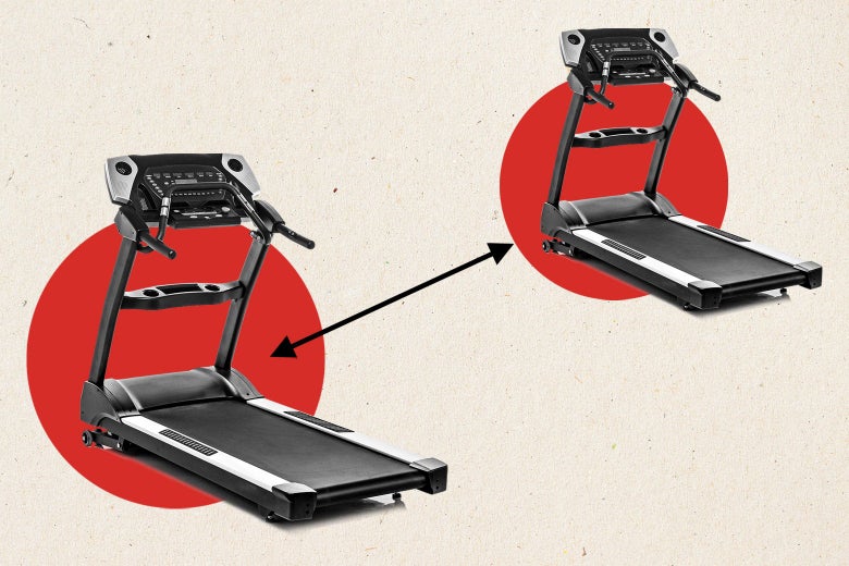 Two treadmills, spaced several feet apart.