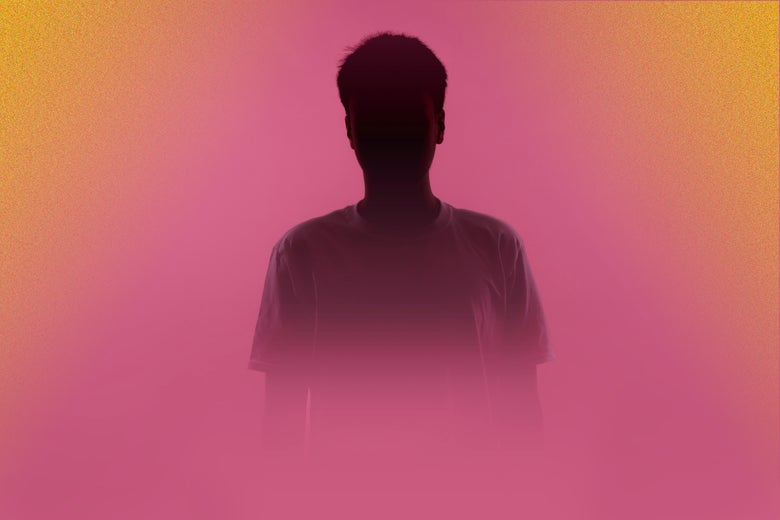 Fading silhouette of a man on a pink background