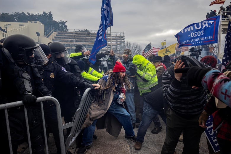 Trump supporters clash with police and security forces as people try to storm the U.S. Capitol on January 6, 2021 in Washington, D.C.