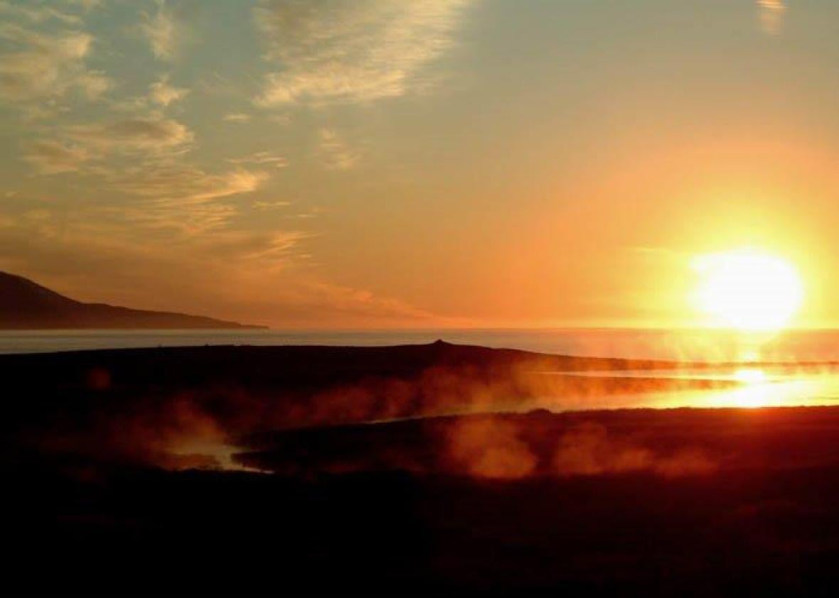 The sun stays up all night during Icelandic summers. Saudarkrokur at 3 a.m.
