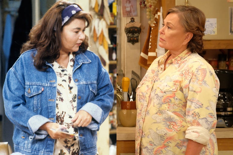 Roseanne Barr in the original series and the revival.