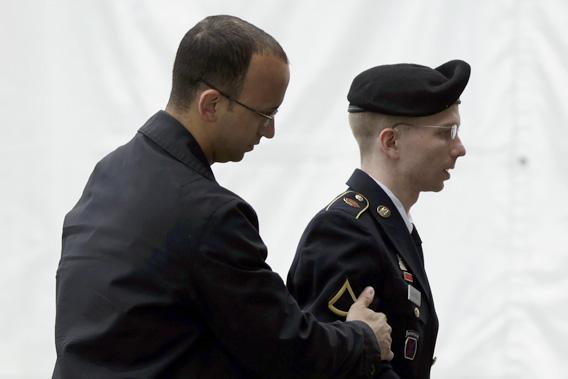 Bradley Manning entering the courtroom, Fort Meade, Maryland.