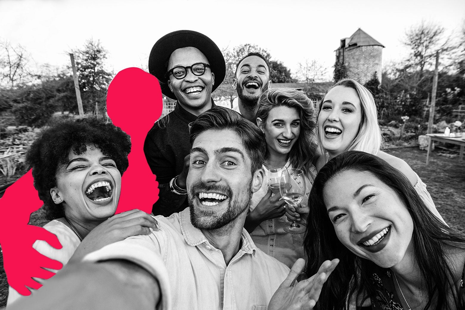 Group of friends having funny poses while taking a selfie in the park Stock  Photo | Adobe Stock