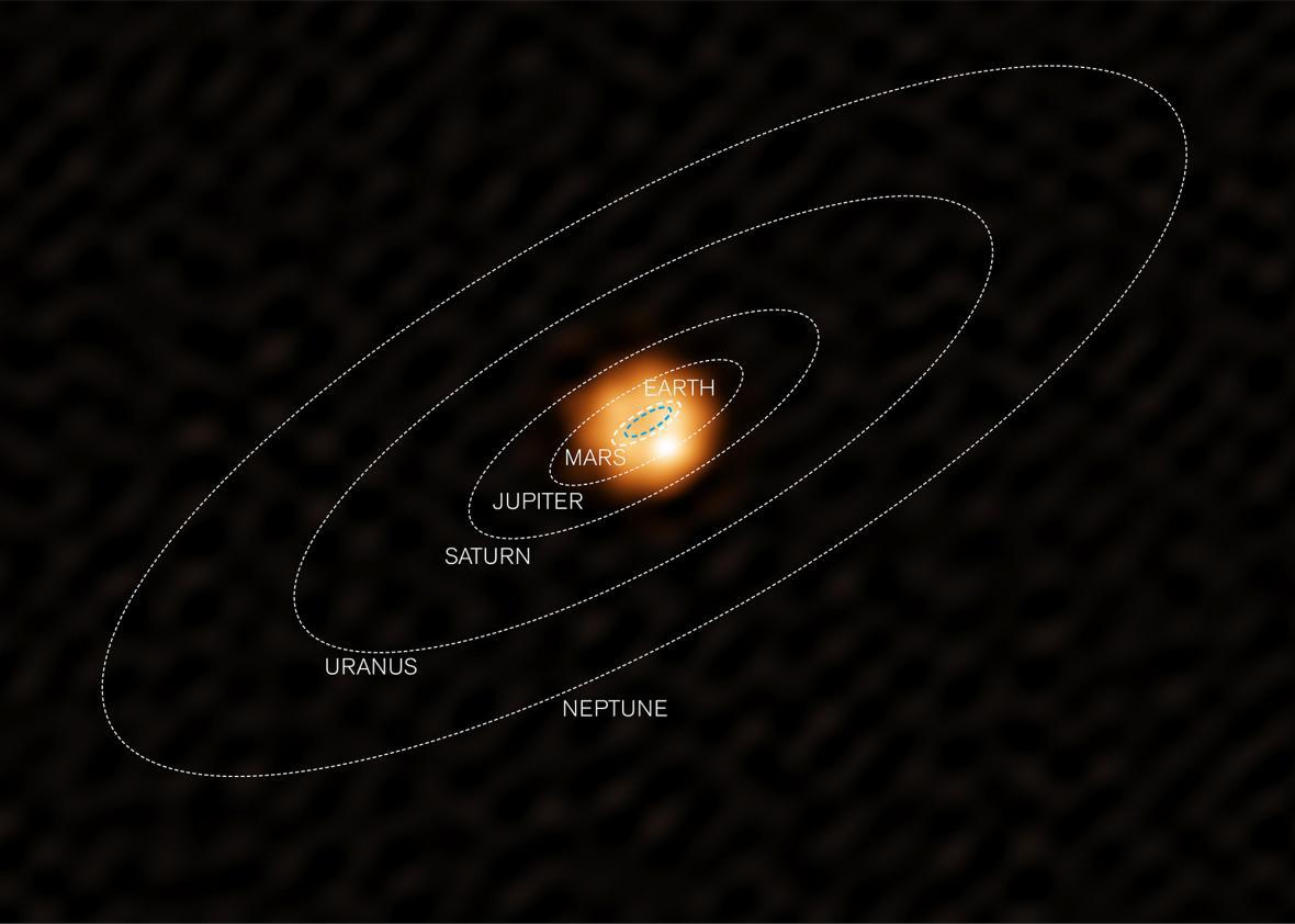 ALMA's image of W Hydrae compared to the solar system