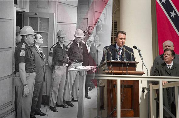 Governor George Wallace on Jun. 11, 1963, left, and Tim Roth as Gov. Wallace in Selma.