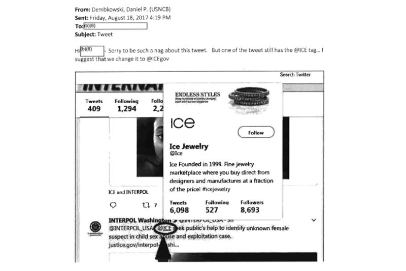 Screenshot of a deleted @INTERPOL_USA tweet, provided in response to one of the author's FOIA requests with Interpol.