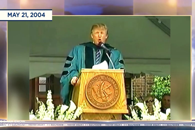 President Trump giving a commencement address.