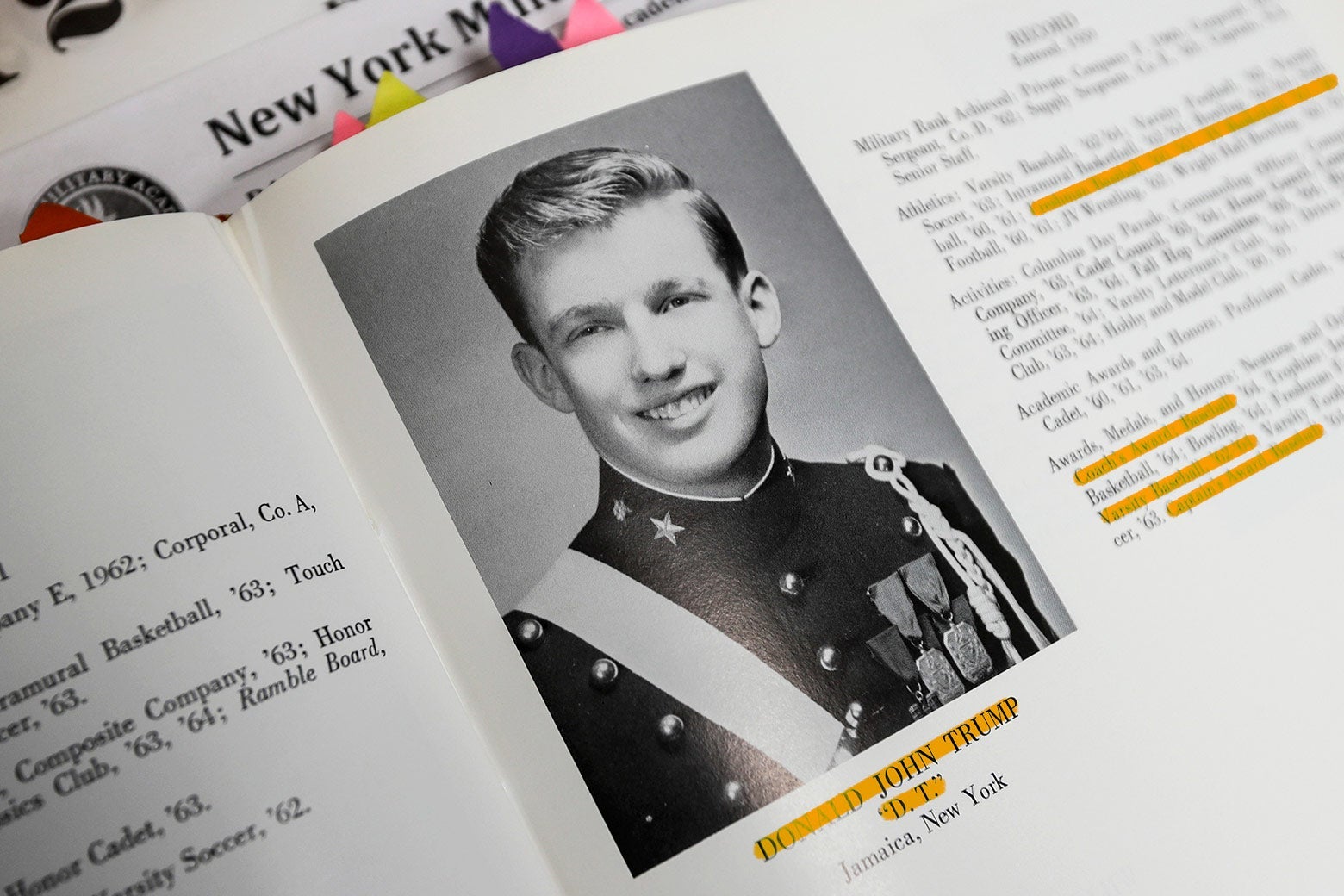Donald Trump's yearbook photo as a cadet at the New York Military Academy.