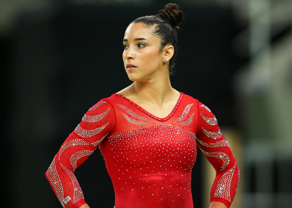 Aly Raisman of the United States looks on during an artistic gymnastics training session on August 4, 2016 at the Arena Olimpica do Rio in Rio de Janeiro, Brazil.  