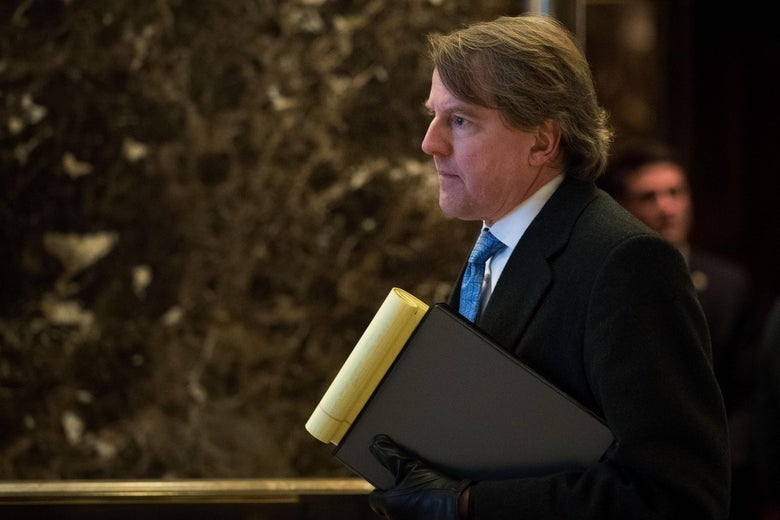 Don McGahn arrives at Trump Tower, January 9, 2017 in New York City.