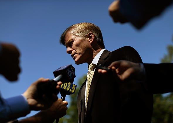 Virginia Gov. Bob McDonnell (R-VA) answers questions following a battleground preservation announcement, August 15, 2013 in Leesburg, Virginia. 