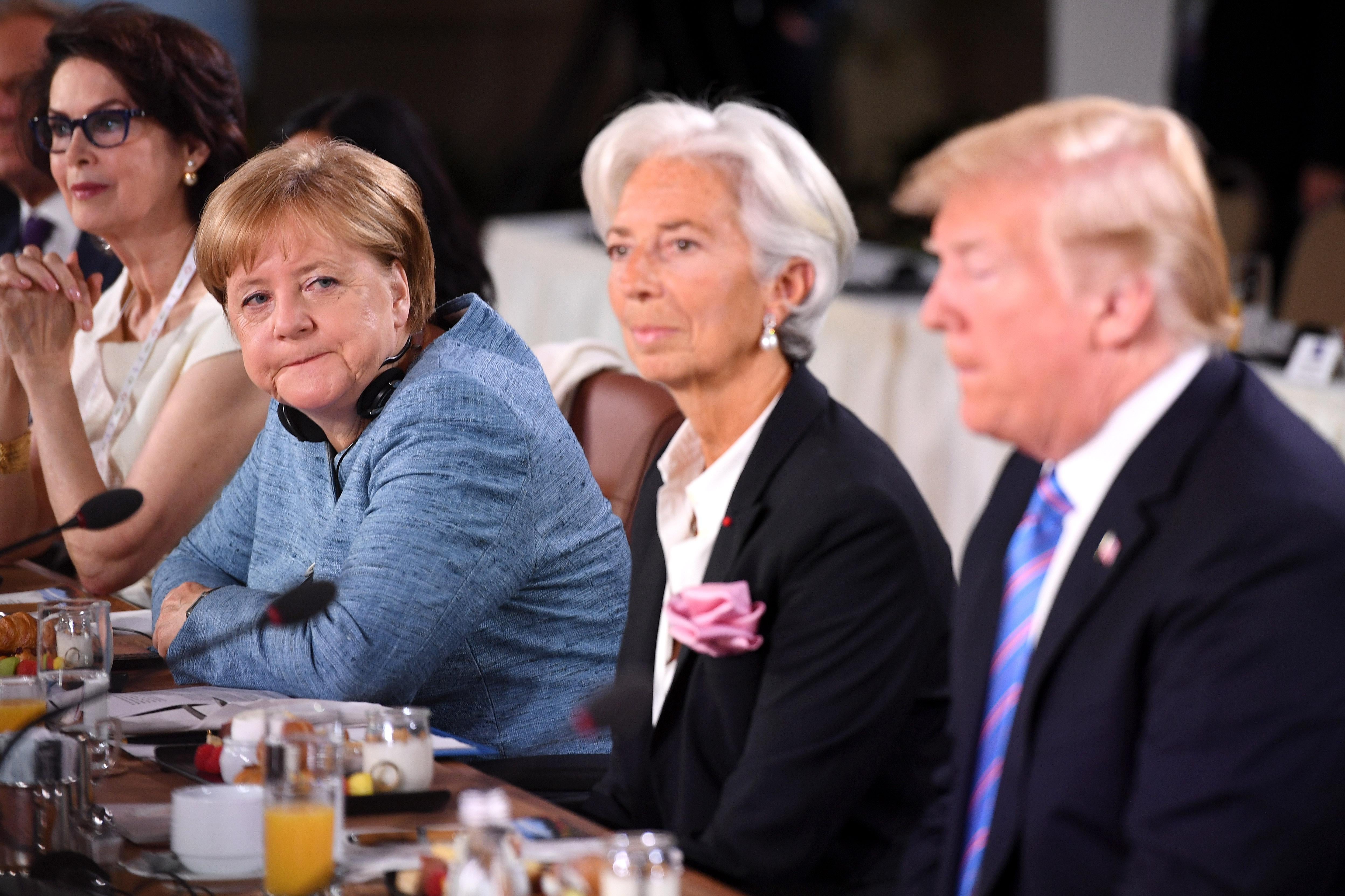 Merkel, Lagarde, Trump at the G-7 summit.