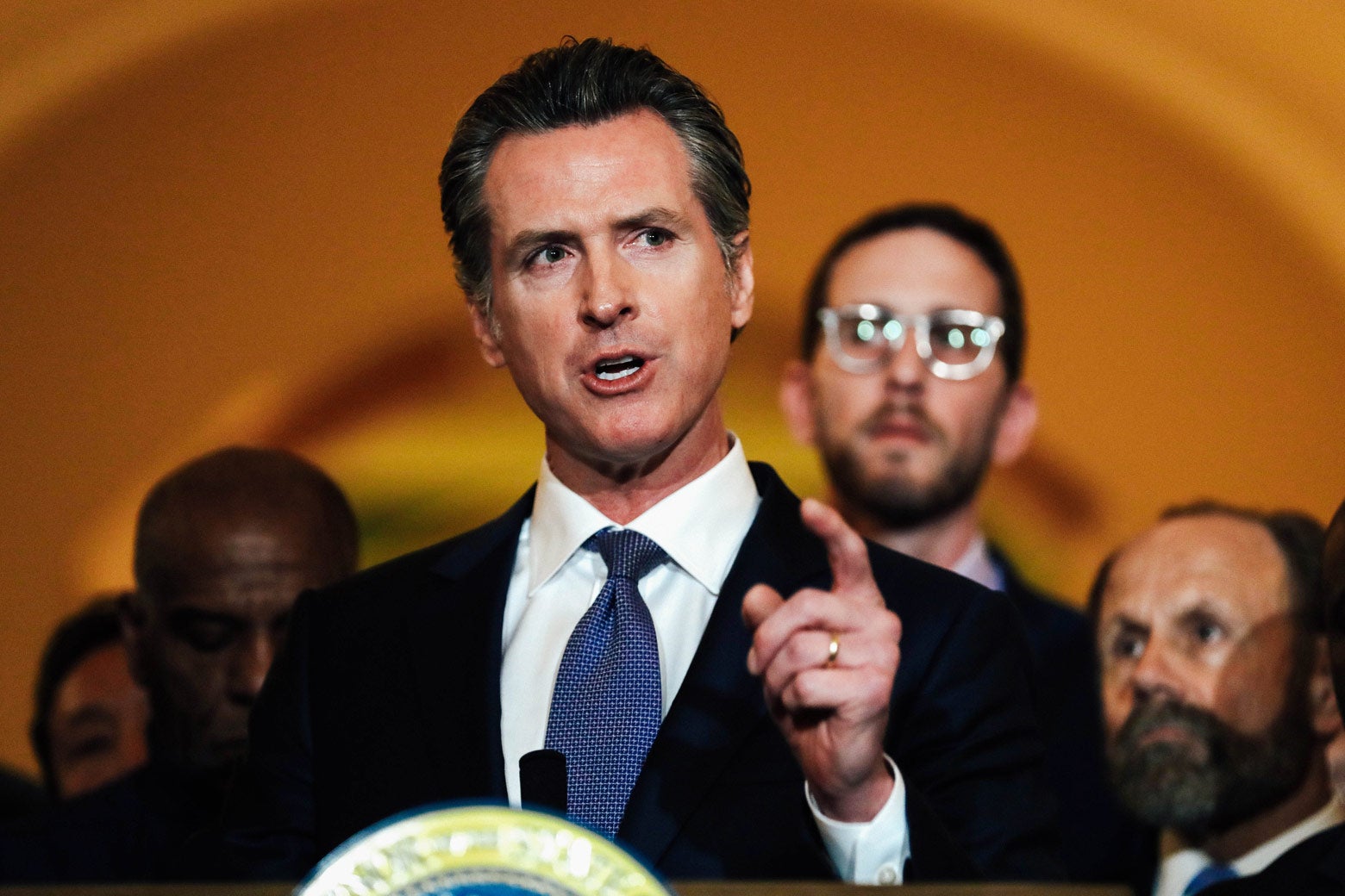 California Gov. Gavin Newsom speaks during a news conference at the California State Capitol on March 13.
