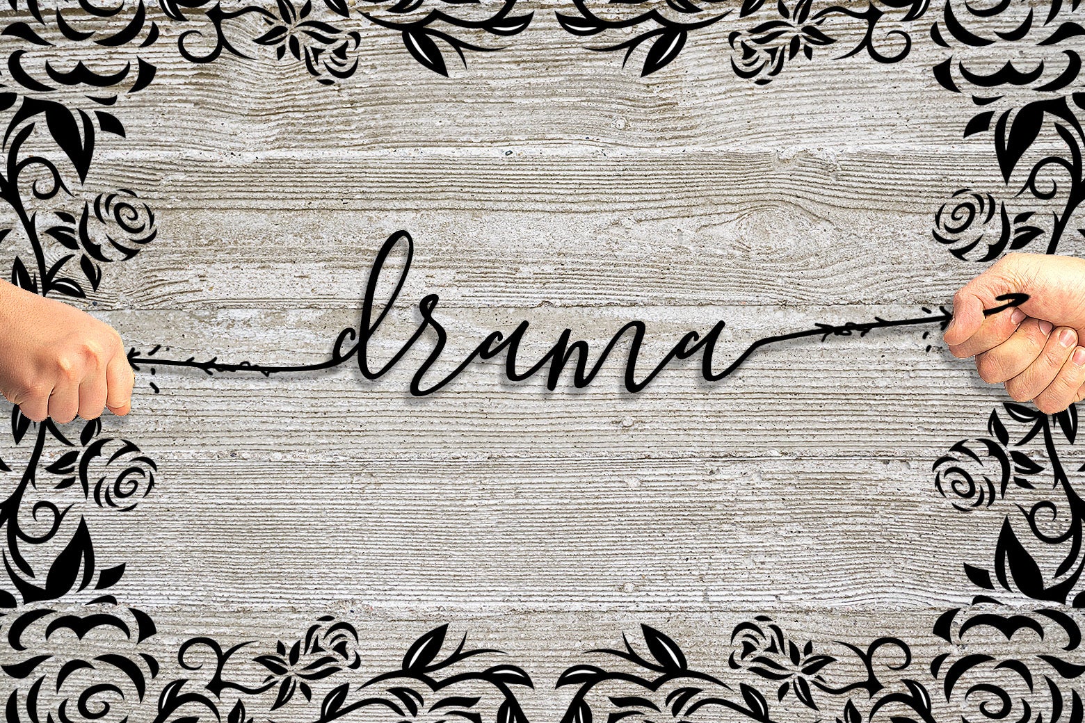 The word "drama" spelled in Blooming Elegant.
