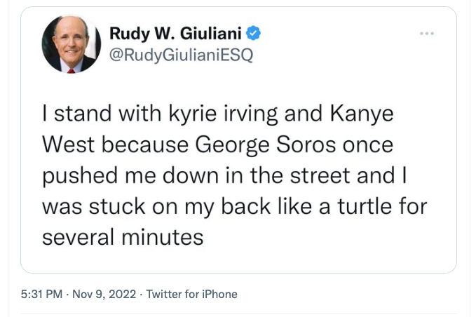 A parody tweet about Rudy Giuliani.