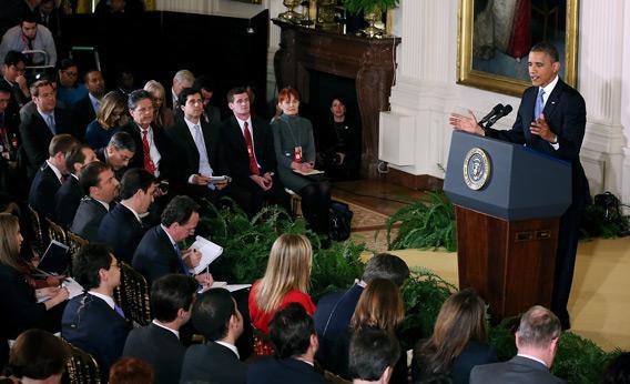 Barack Obama holds a news conference.