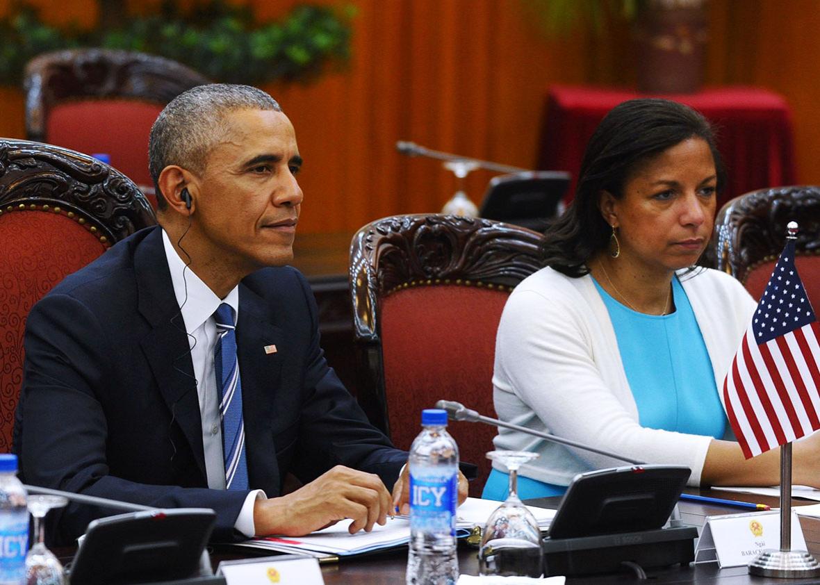 U.S. President Barack Obama and National Security Adviser Susan Rice hold official talks with Vietnam Prime Minister Nguyen Xuan Phuc in Hanoi on Monday.