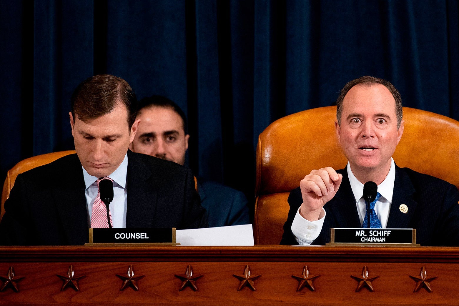 Goldman and Schiff, who is speaking, seated in the hearing room.
