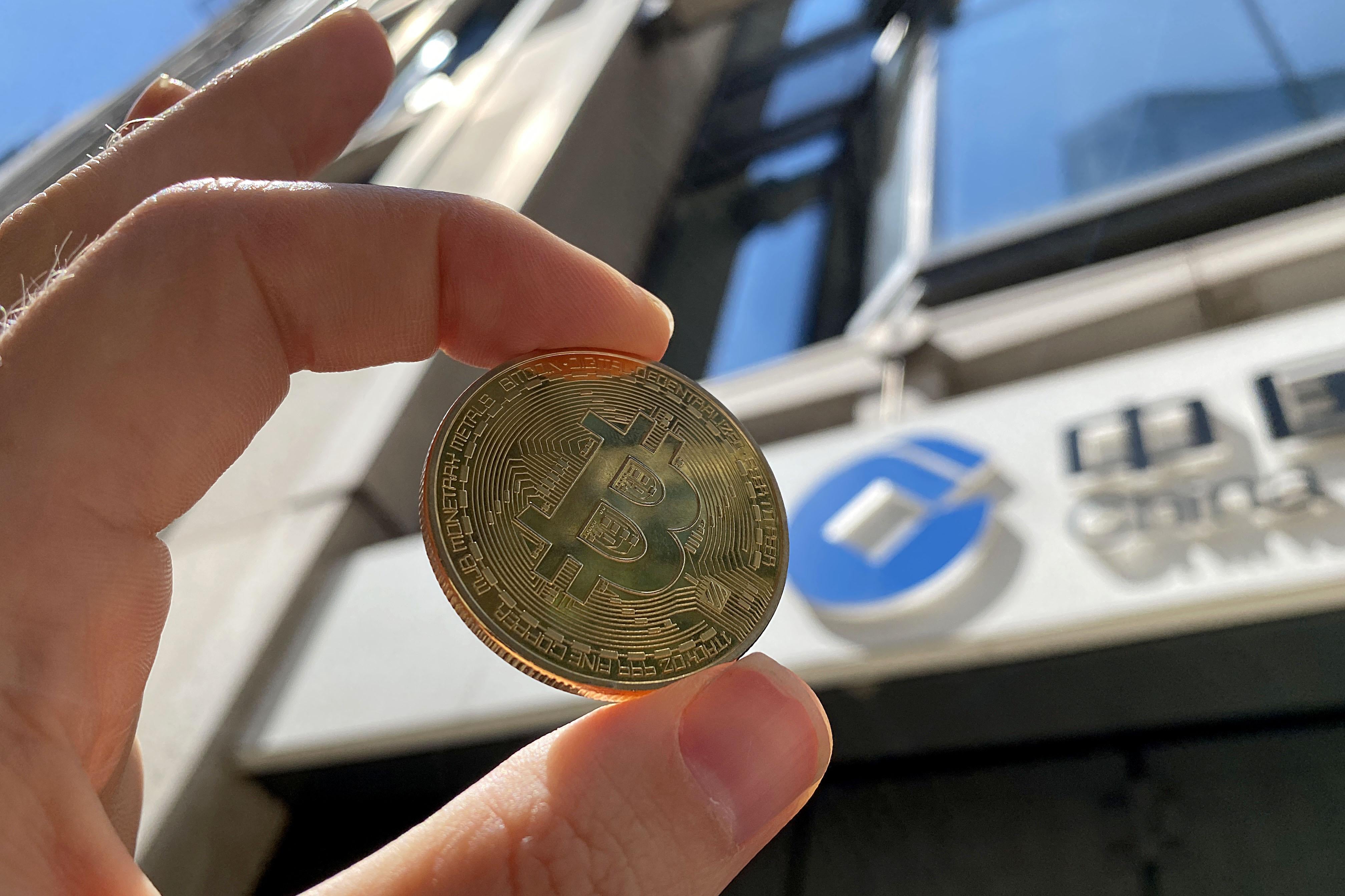A visual representation of Bitcoin cryptocurrency as a coin. 