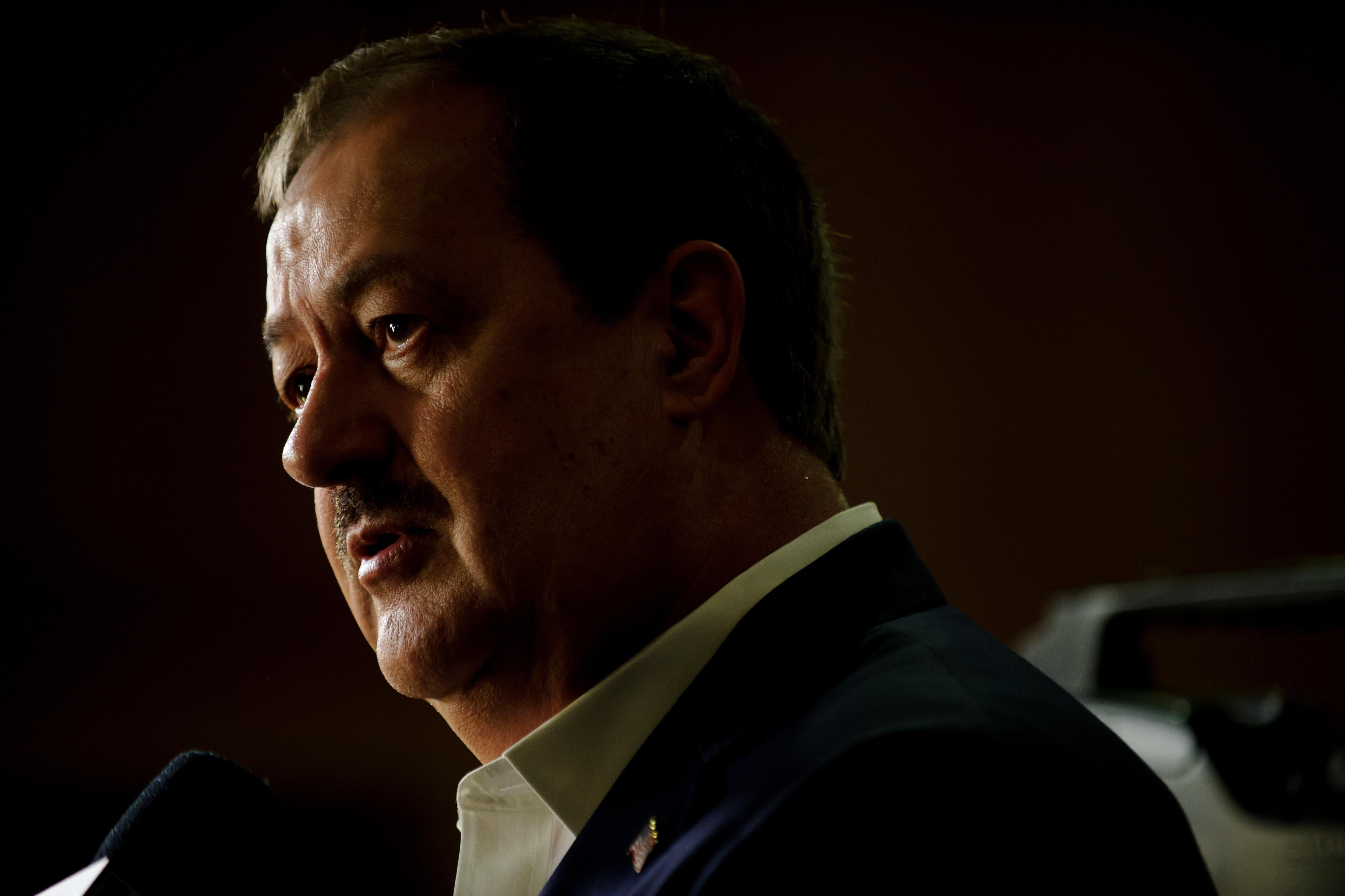 Don Blankenship is interviewed by media outlets following the closing of the polls May 8, 2018.